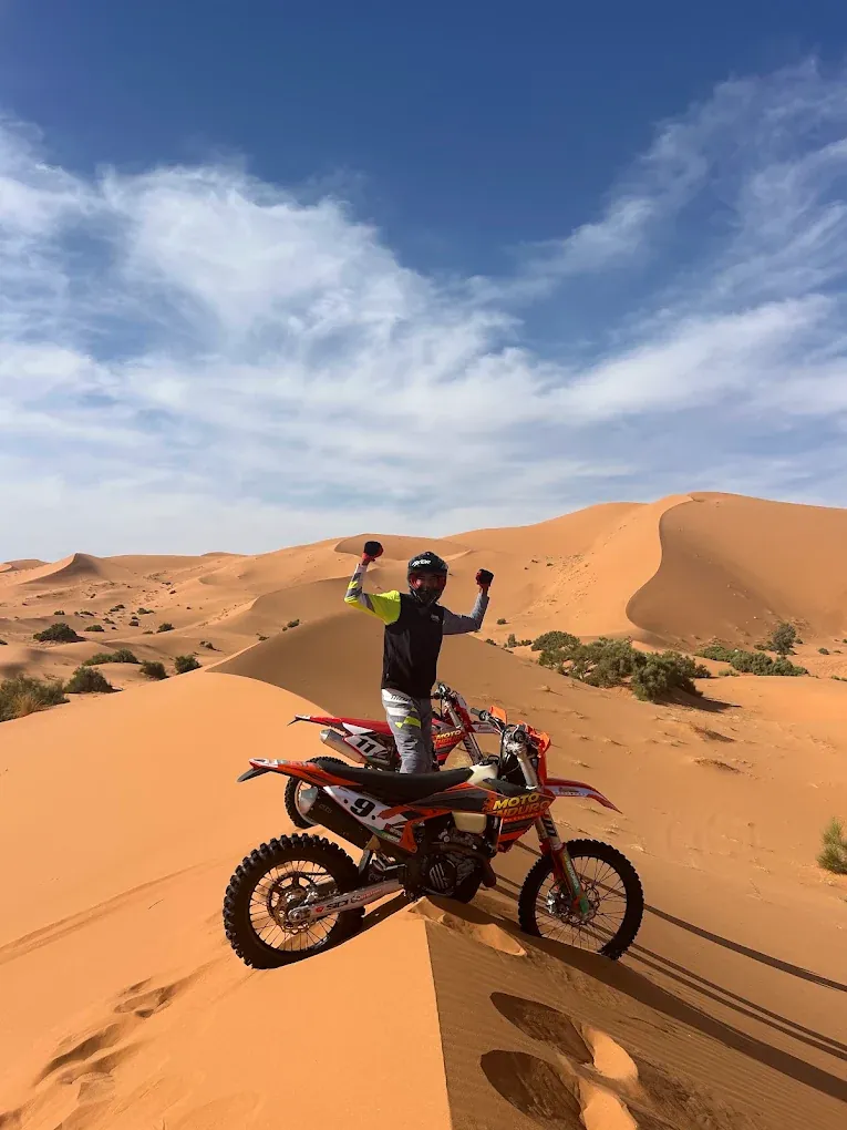 3-Day Merzouga Enduro Tour | Erg Chebbi Dunes & Tafraout Enduro rider on the Sahara route: Merzouga — Tafraout — Merzouga